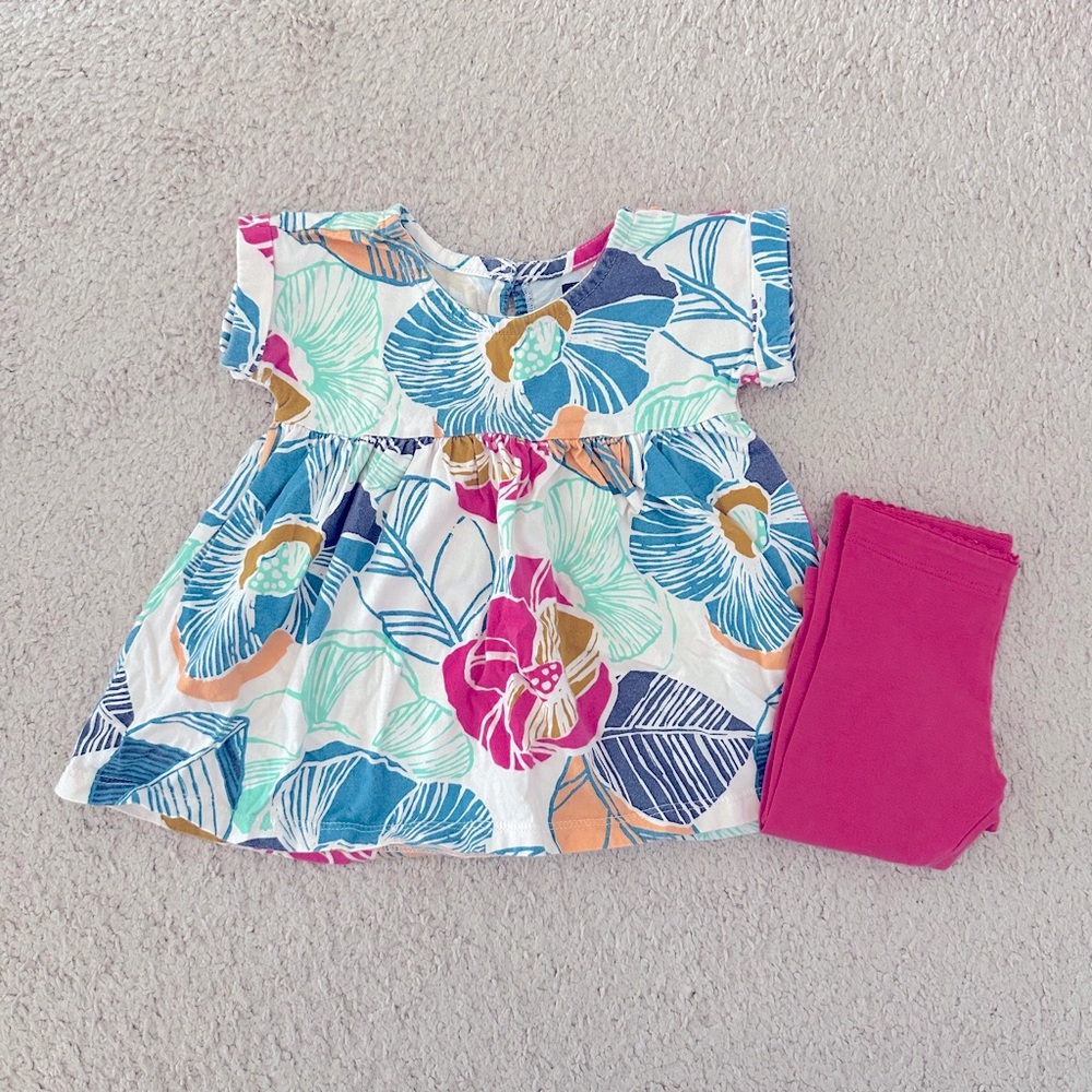 Tea Collection Short Sleeve Baby Empire Dress, Okinawa Tropical Floral, 6-9M